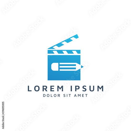 movie and pencil negative space logo design