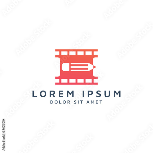 movie and pencil negative space logo design