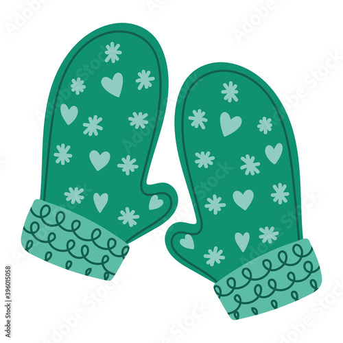merry christmas green mittens decoration and celebration icon
