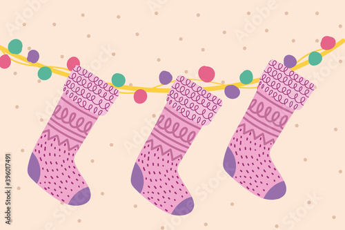 merry christmas hanging stocking with lights bulb decoration