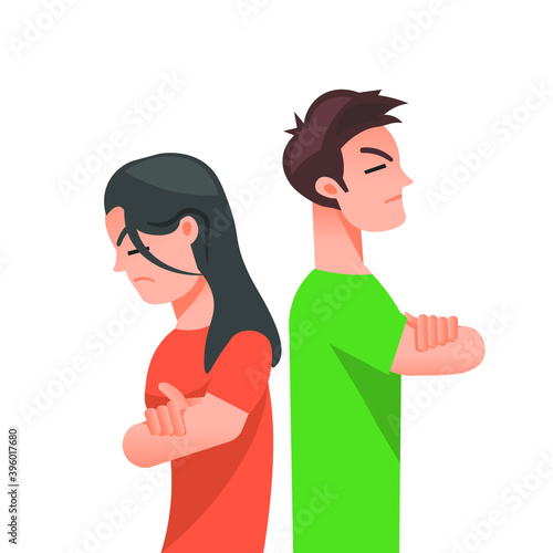 Two lovers who were angry and turned their backs to each other