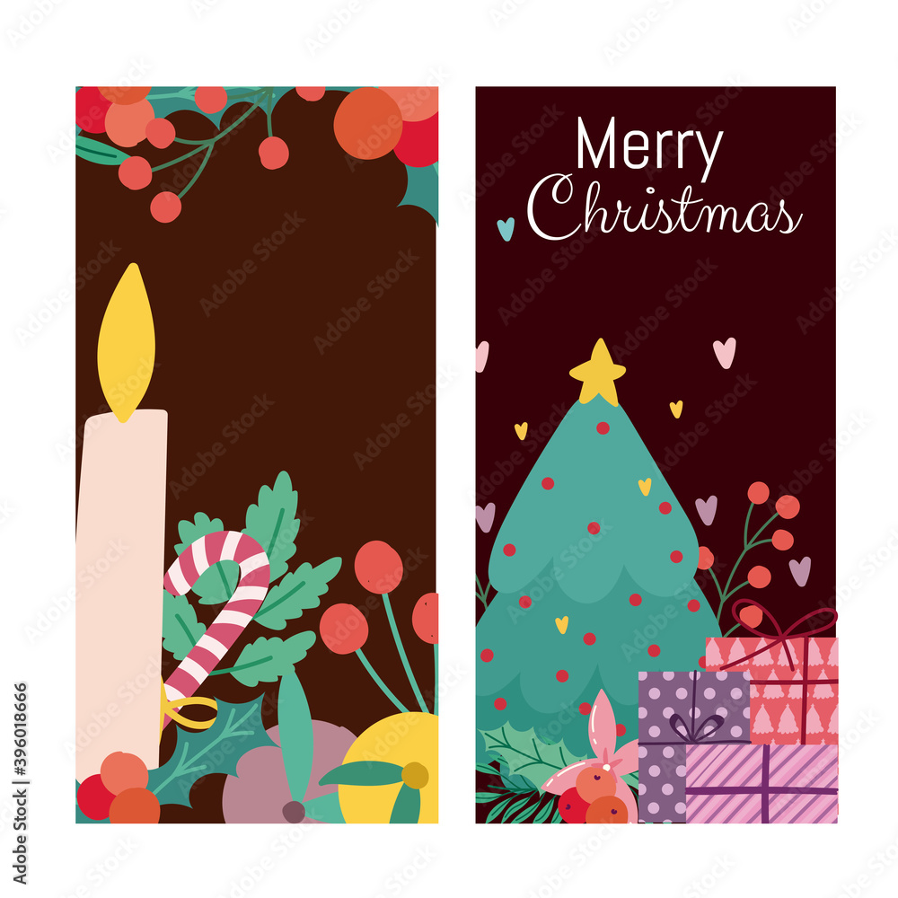 merry christmas candle tree gifts and branches banner