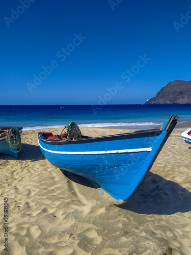 Fishermen boats on Sao Pedro beach in Sao Vicente, Cabo Verde