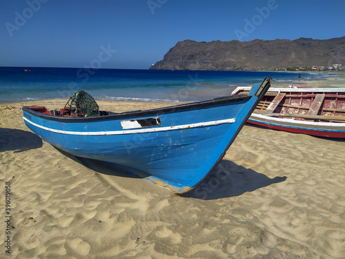 Fishermen boats on Sao Pedro beach in Sao Vicente, Cabo Verde