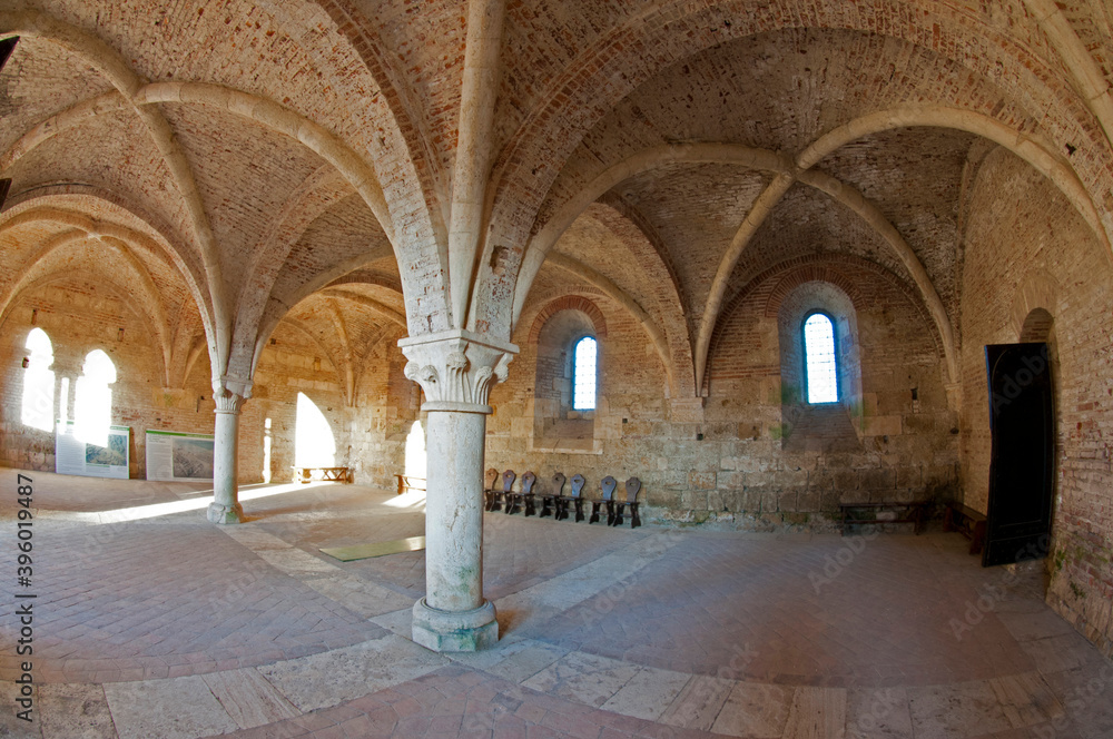Abbey of Saint Galgano, a Cistercian Monastery near Chiusdino, Tuscany, Italy.