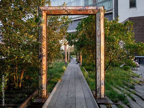 Canvas Print Decorated door frames art in path on The High Line in Chelsea, Manhattan, New Yo