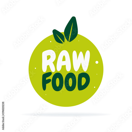 Fresh healthy organic vegan raw food badge. Vector hand drawn illustration. Vegetarian eco green concept