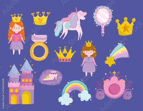 princess unicorn crown rainbow star mirror ring castle cartoon icons