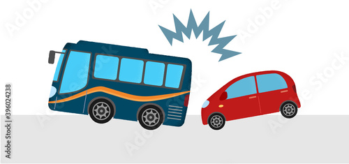 交通事故のベクターイラスト　乗用車とバスの衝突
