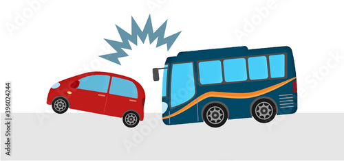 交通事故のベクターイラスト　乗用車とバスの衝突