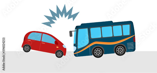 交通事故のベクターイラスト　乗用車とバスの衝突