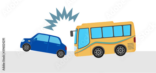 交通事故のベクターイラスト　乗用車とバスの衝突