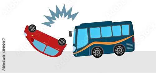 交通事故のベクターイラスト　乗用車とバスの衝突