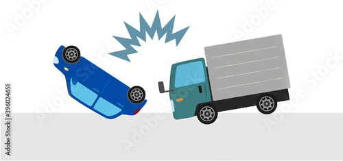 交通事故のベクターイラスト　乗用車とトラックの衝突
