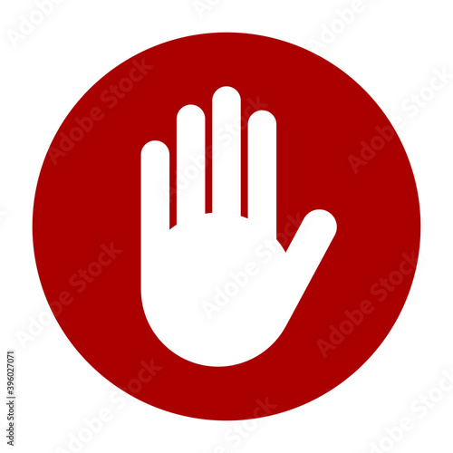 Red Stop Hand Block Round Sign or Adblock Icon. Vector Image.