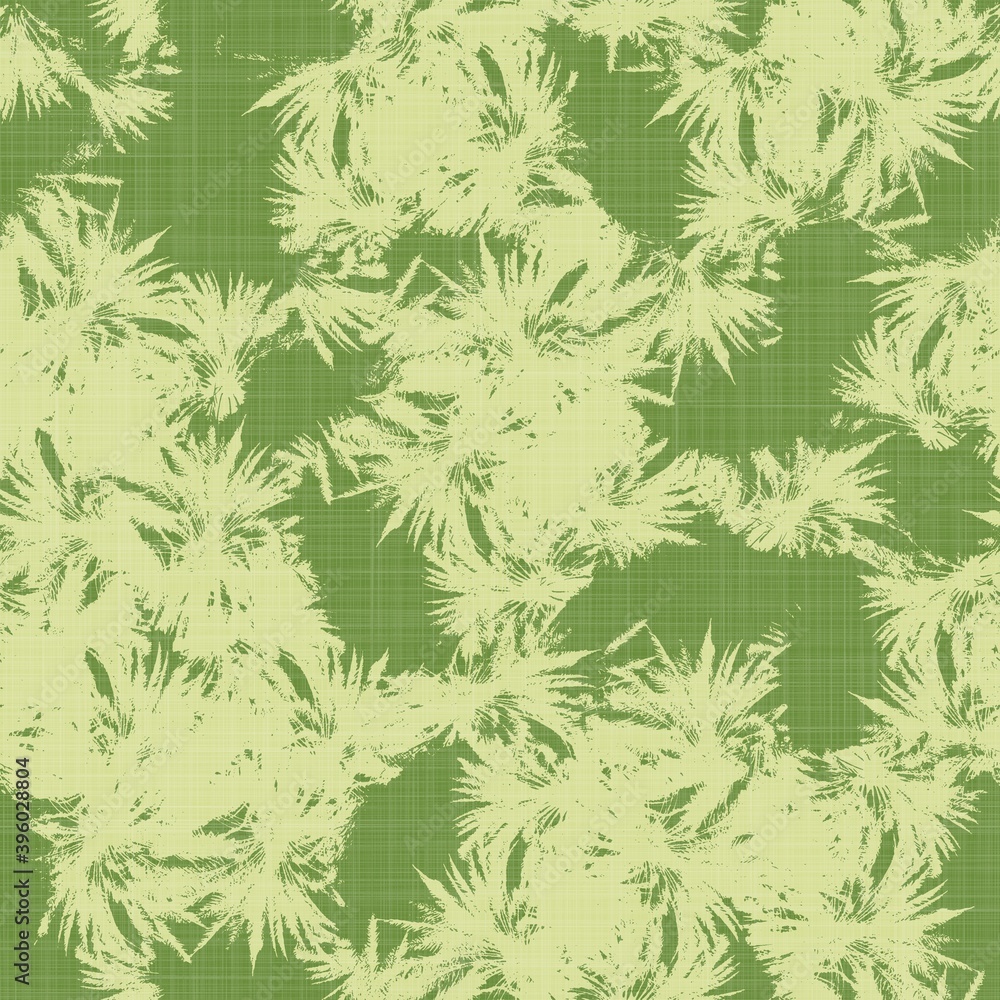 Bright line green tropical foliage seamless pattern. High quality illustration. Vivid but simple palm tree leaves in happy light green shades with linen fabric texture overlay. Bright line green tropical foliage seamless pattern. High quality illustration. Vivid but simple palm tree leaves in happy light green shades with linen fabric texture overlay.