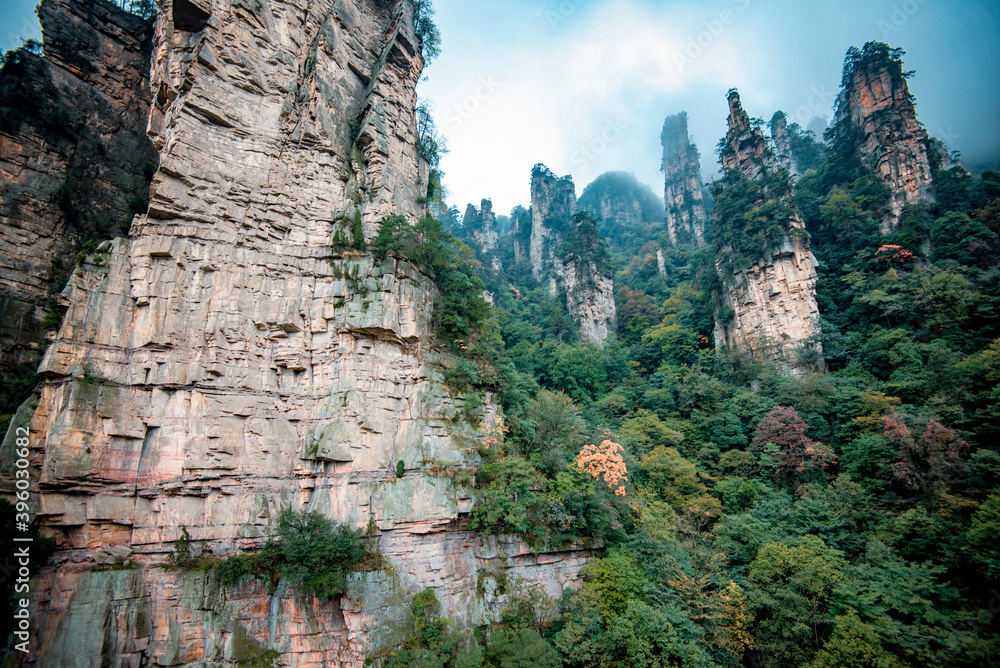 Amazing landscape of mountain and forest in the foggy at Wulingyuan, Hunan, China. Wulingyuan Scenic and Historic Interest Area which was designated a UNESCO World Heritage Site in China Amazing landscape of mountain and forest in the foggy at Wulingyuan, Hunan, China. Wulingyuan Scenic and Historic Interest Area which was designated a UNESCO World Heritage Site in China