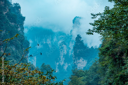Amazing landscape of mountain and forest in the foggy at Wulingyuan, Hunan, China. Wulingyuan Scenic and Historic Interest Area which was designated a UNESCO World Heritage Site in China © Nhan
