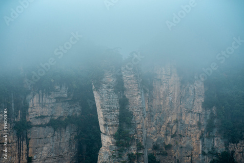 Mountains and forests shimmering in the mist at Wulingyuan , Zhangjiajie national park, Hunan Province, China