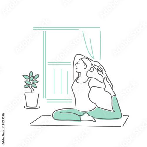 自宅でストレッチをする女性のイラスト