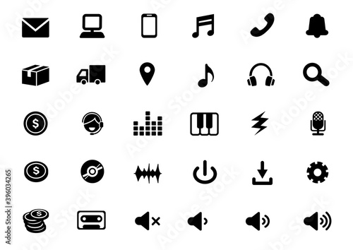 音楽販売、音楽配信のアイコンセット　塗り