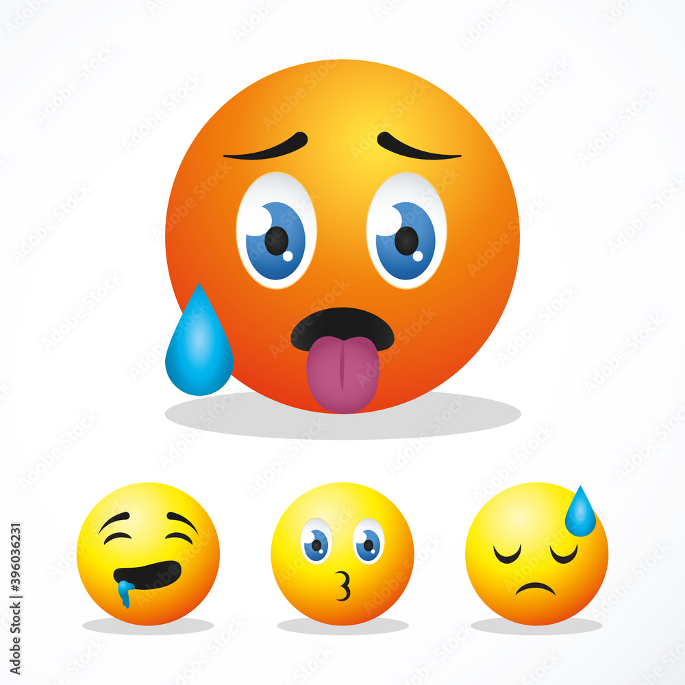 hot face and emojis icon set, colorful design