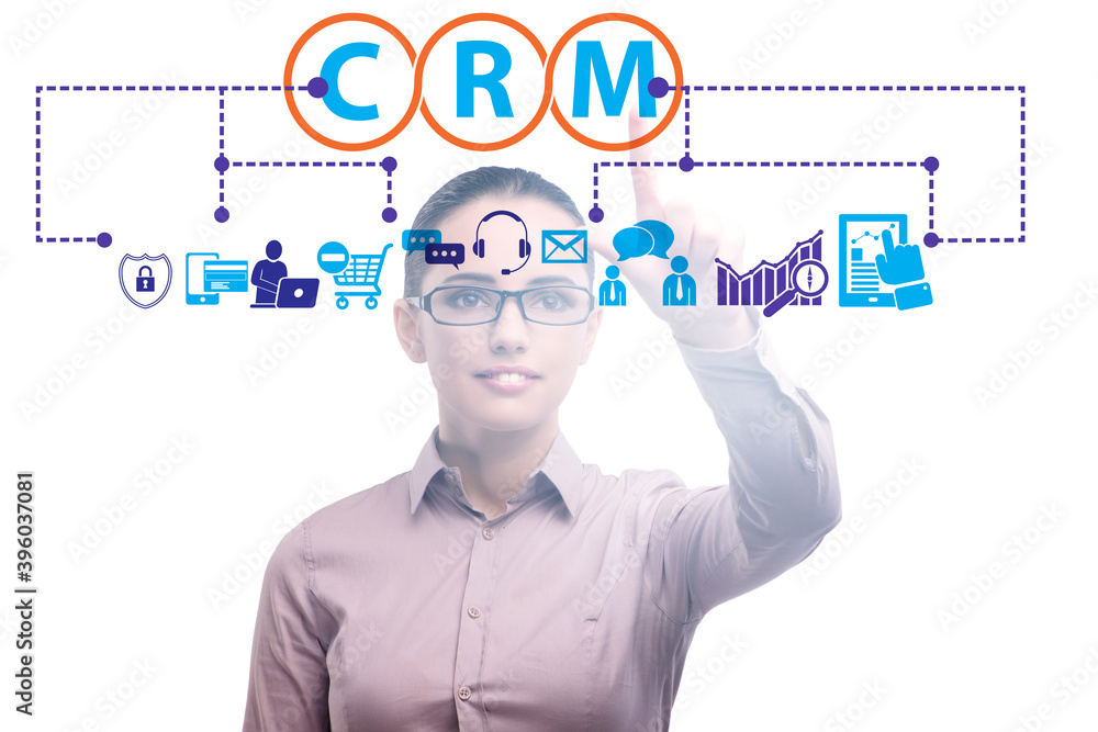 CRM custromer relationship management concept with businesswoman CRM custromer relationship management concept with businesswoman