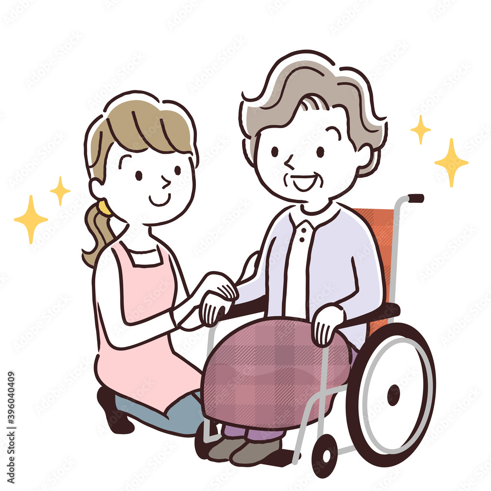 ベクターイラスト素材 車椅子に乗るシニア女性と寄り添う介護スタッフ Stock Vektorgrafik Adobe Stock ベクターイラスト素材 車椅子に乗るシニア女性と寄り添う介護スタッフ Stock Vektorgrafik Adobe Stock
