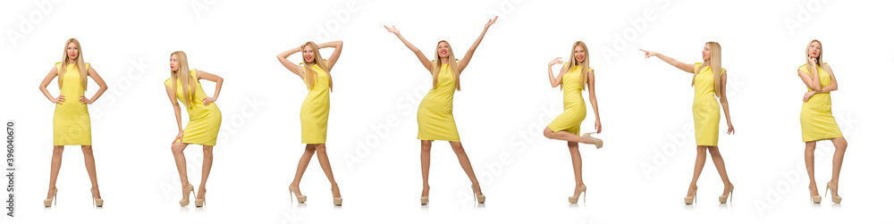 Pretty fair girl in yellow dress isolated on white Pretty fair girl in yellow dress isolated on white