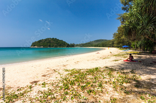 Fototapeta Naklejka Na Ścianę i Meble -  Sunbathing on Layan Beach, Bang Tao Bay, Phuket, Thailand