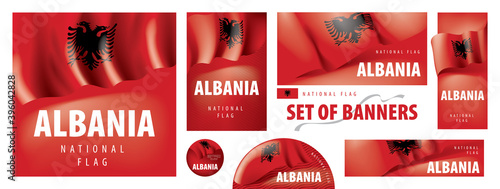 Vector set of banners with the national flag of the Albania