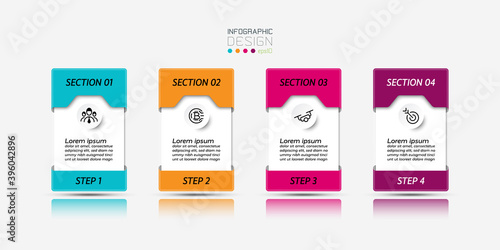 Square shape card design the 4-step process describes the process as a session applied to any business, marketing or communication. vector illustration.