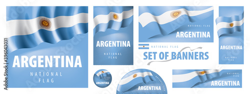 Vector set of banners with the national flag of the Argentina