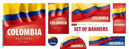 Vector set of banners with the national flag of the Colombia