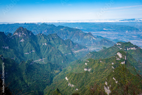 Beautiful landscape of Tianmen mountain national park, Hunan province, Zhangjiajie The Heaven Gate of Tianmen Shan, mountain in china © Nhan