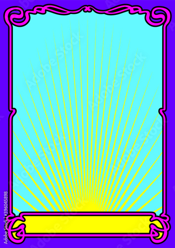 Art Nouveau Frame Psychedelic Color Background, Retro Border 