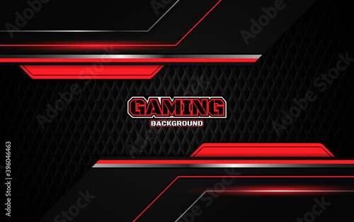 Abstract futuristic black and red gaming background with modern esport shapes. Vector design template technology concept can use element game banner, sport poster, cyber wallpaper, web streaming