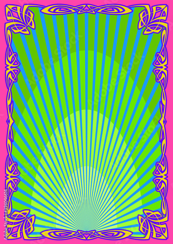 Art Nouveau Frame, Psychedelic Color Background, Retro Border 