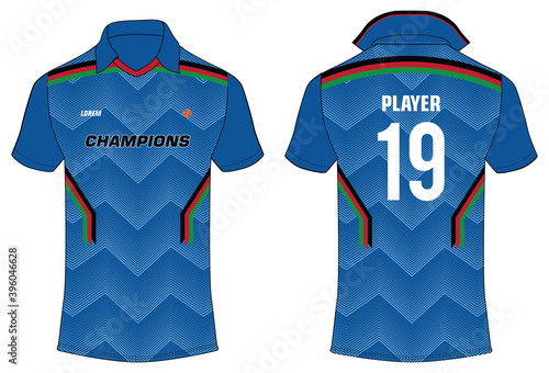 Cricket Sports t-shirt jersey design concept vector, sports jersey concept with front and back view. Afghanistan Cricket Jersey design concept for soccer, Badminton, Football and volleyball