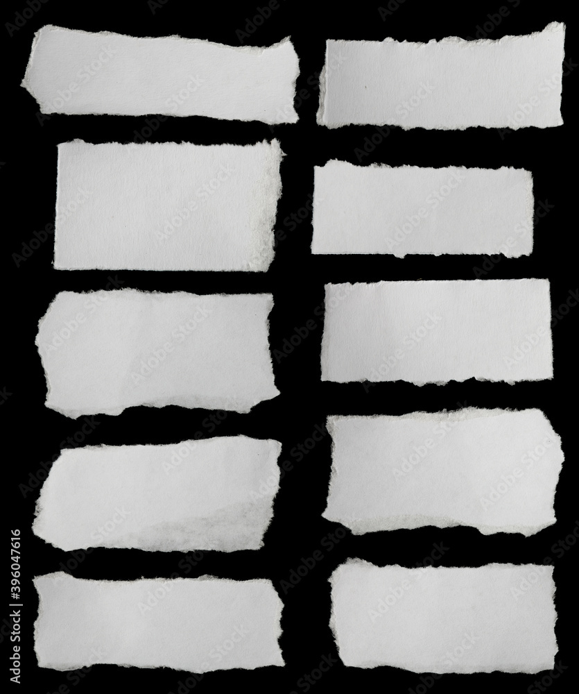 collection paper torn or ripped pieces of paper in black background

