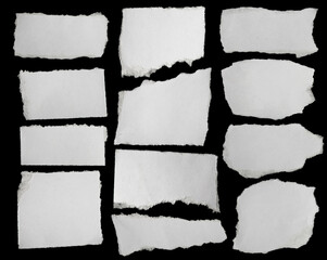 collection paper torn or ripped pieces of paper in black background
