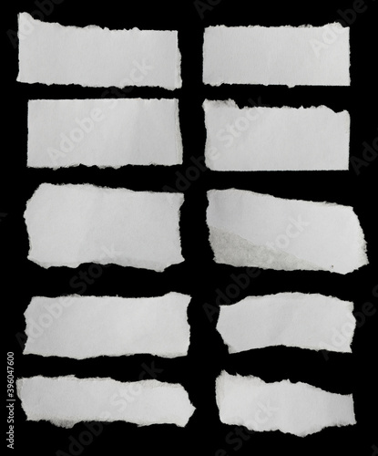 collection paper torn or ripped pieces of paper in black background
