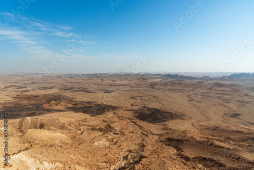 Beautiful dramatic view of the desert. Wilderness. Nature landscape. Makhtesh crater Ramon Crater, Israel. High quality photo