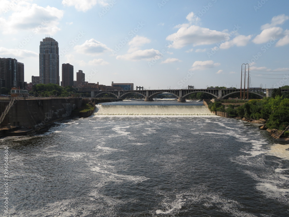 Saint Anthony Falls on the Mississippi River in Minneapolis, Minnesota.