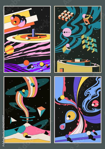 Psychedelic Space Posters, Abstract Universe, Worlds and Planets, Geometric Shapes 