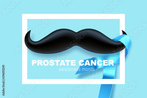 Ribbon cancer. Awareness of men health in November with blue prostate cancer ribbon on blue background. Adrenocortical concept.