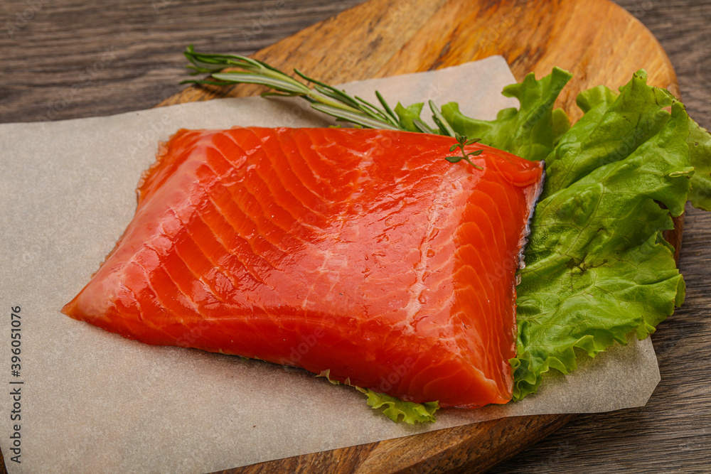 Salmon piece steak served rosemary Salmon piece steak served rosemary