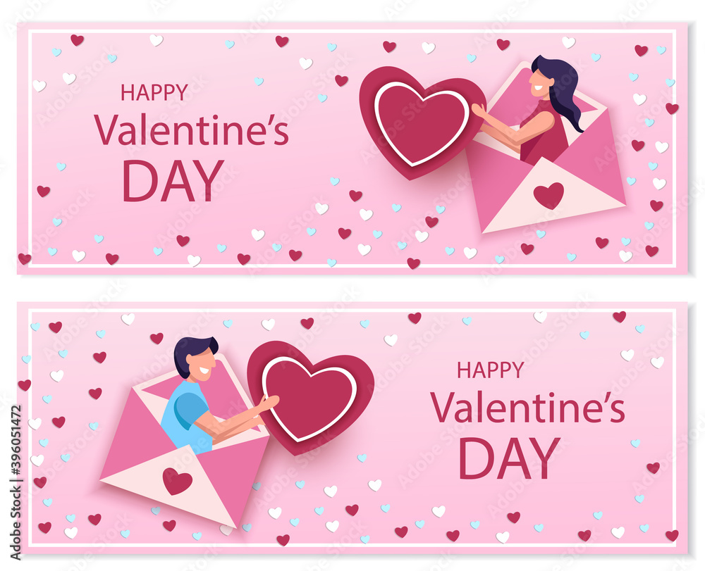 Set valentine's day illustrations of a couple. Love concept, Valentine's day background. Wallpaper.