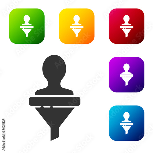 Black Head hunting icon isolated on white background. Business target or Employment sign. Human resource and recruitment for business. Set icons in color square buttons. Vector.