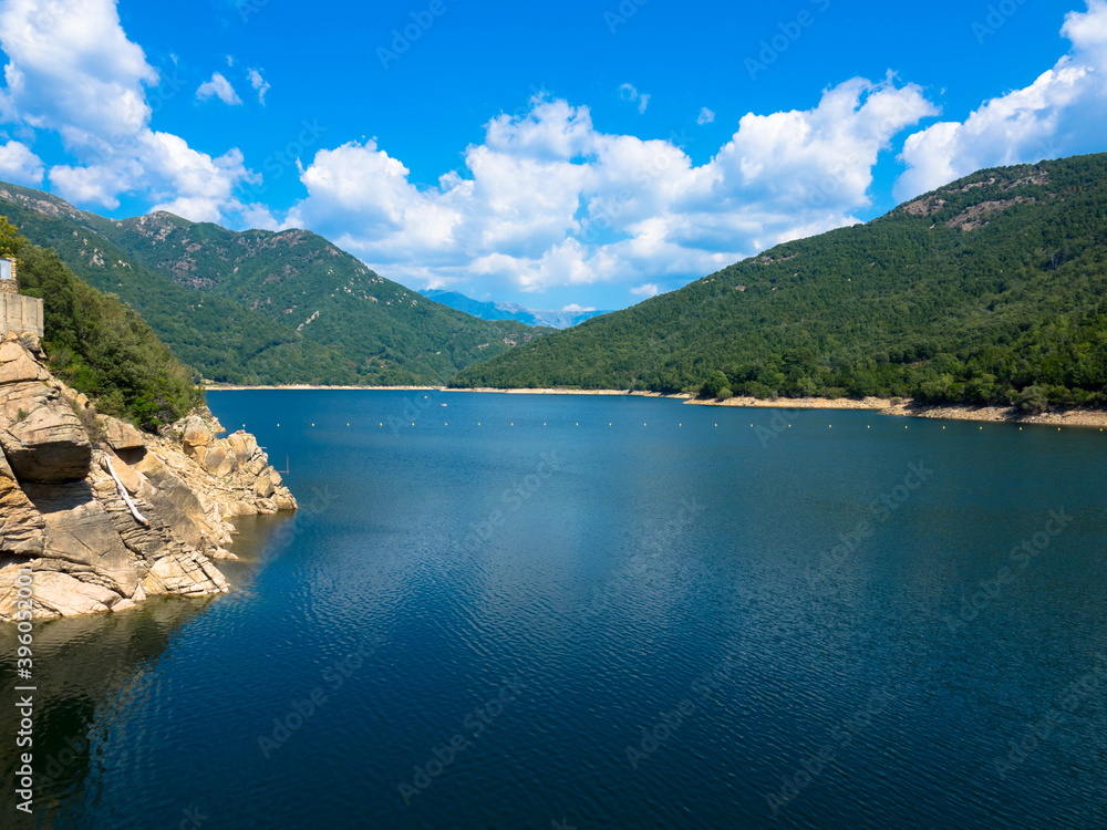 Lac de Tolla is a reservoir on the mediterranean island of Corsica. It is located in the south of the island, east of the island's capital Ajaccio, Tourism and vacation concept.
